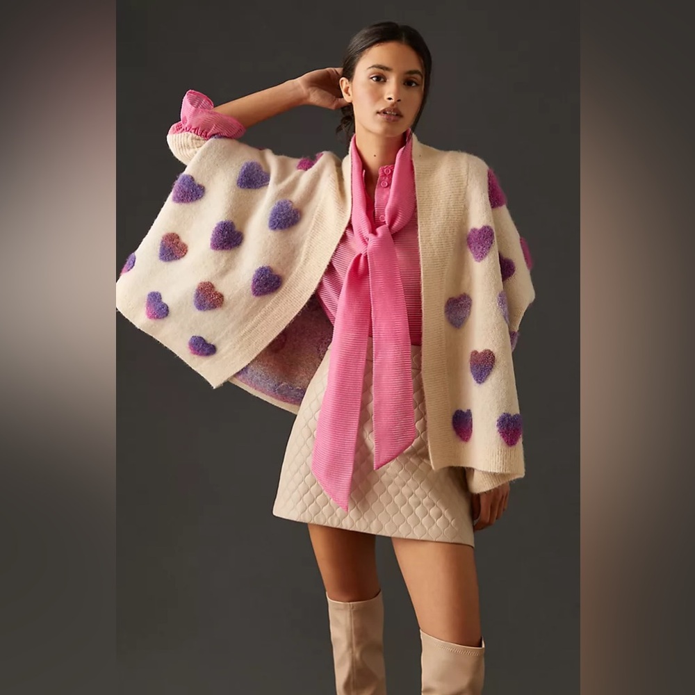 Anthropologie Boucle Heart Knit Kimono Cardigan Sweater (One Size)
